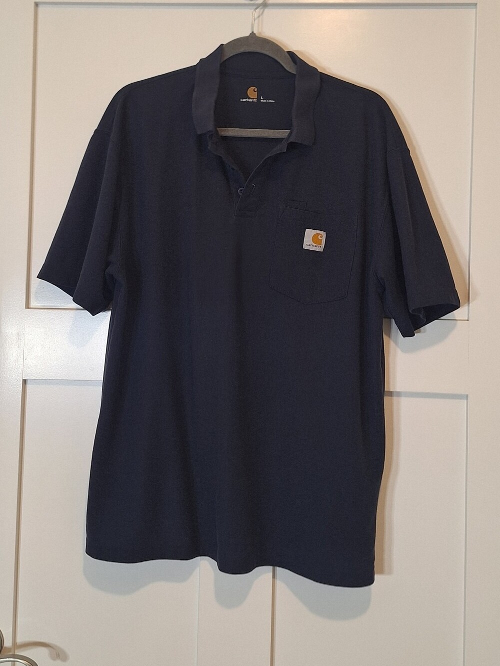 Carhartt Polo Navy Blue With Stretch Chest Pocket Size Large